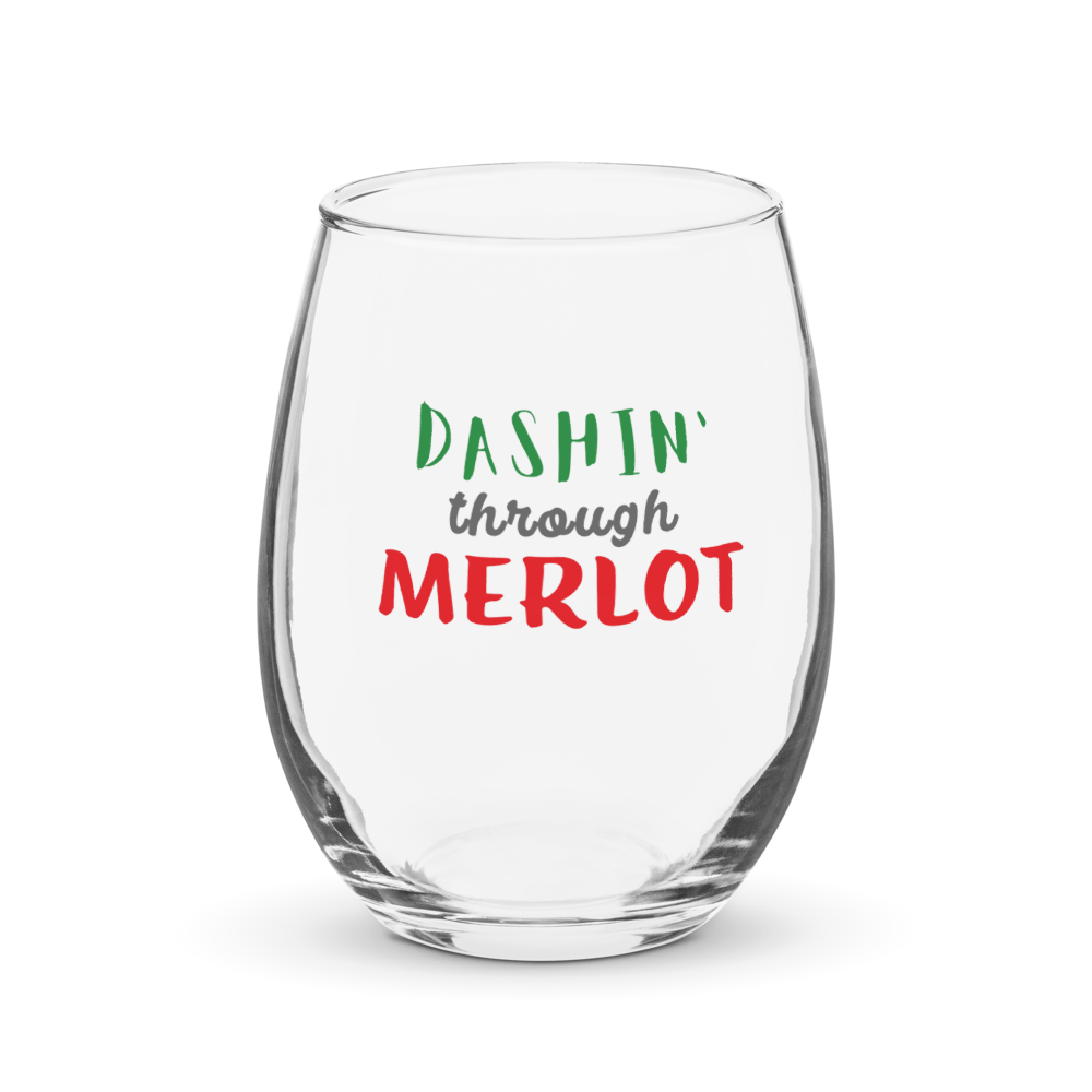 Christmas Wine Stemless Glass - "Dashin' through MERLOT"