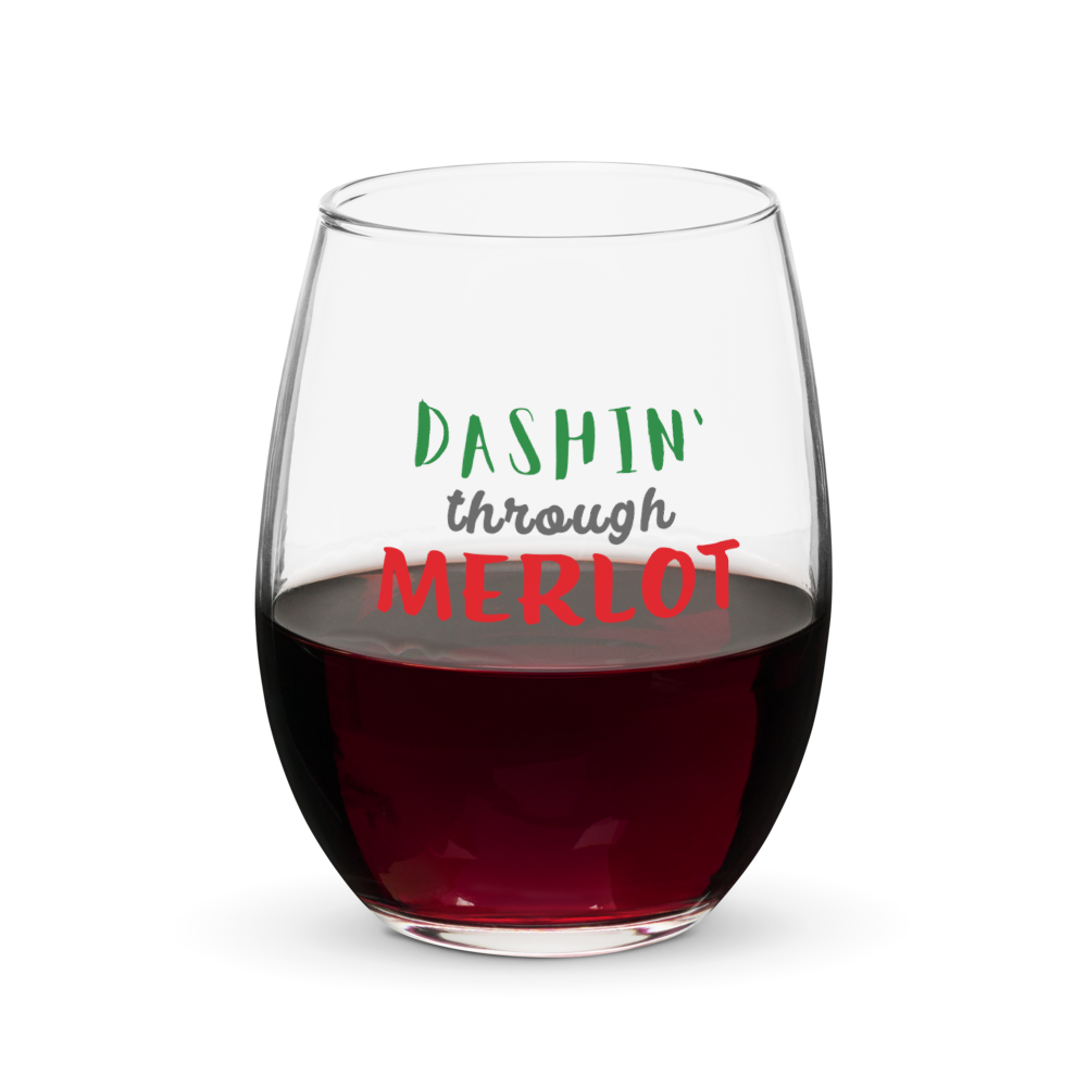 Christmas Wine Stemless Glass - "Dashin' through MERLOT"