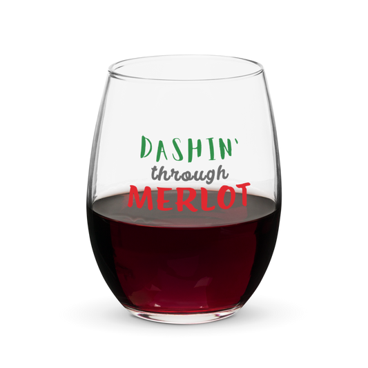 Christmas Wine Stemless Glass - "Dashin' through MERLOT"