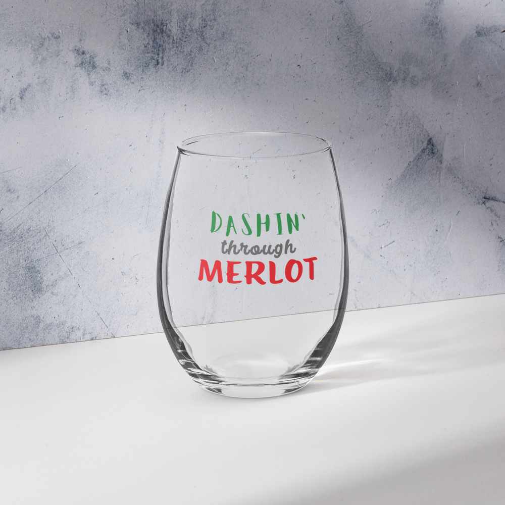 Christmas Wine Stemless Glass - "Dashin' through MERLOT"