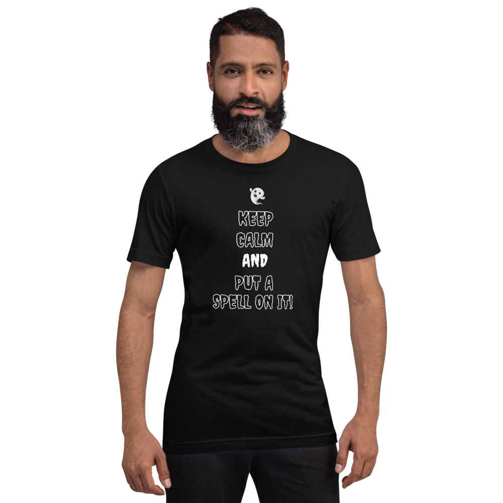 Keep Calm and Put a Spell on it!  Funky Men's Halloween T-shirt/Costume