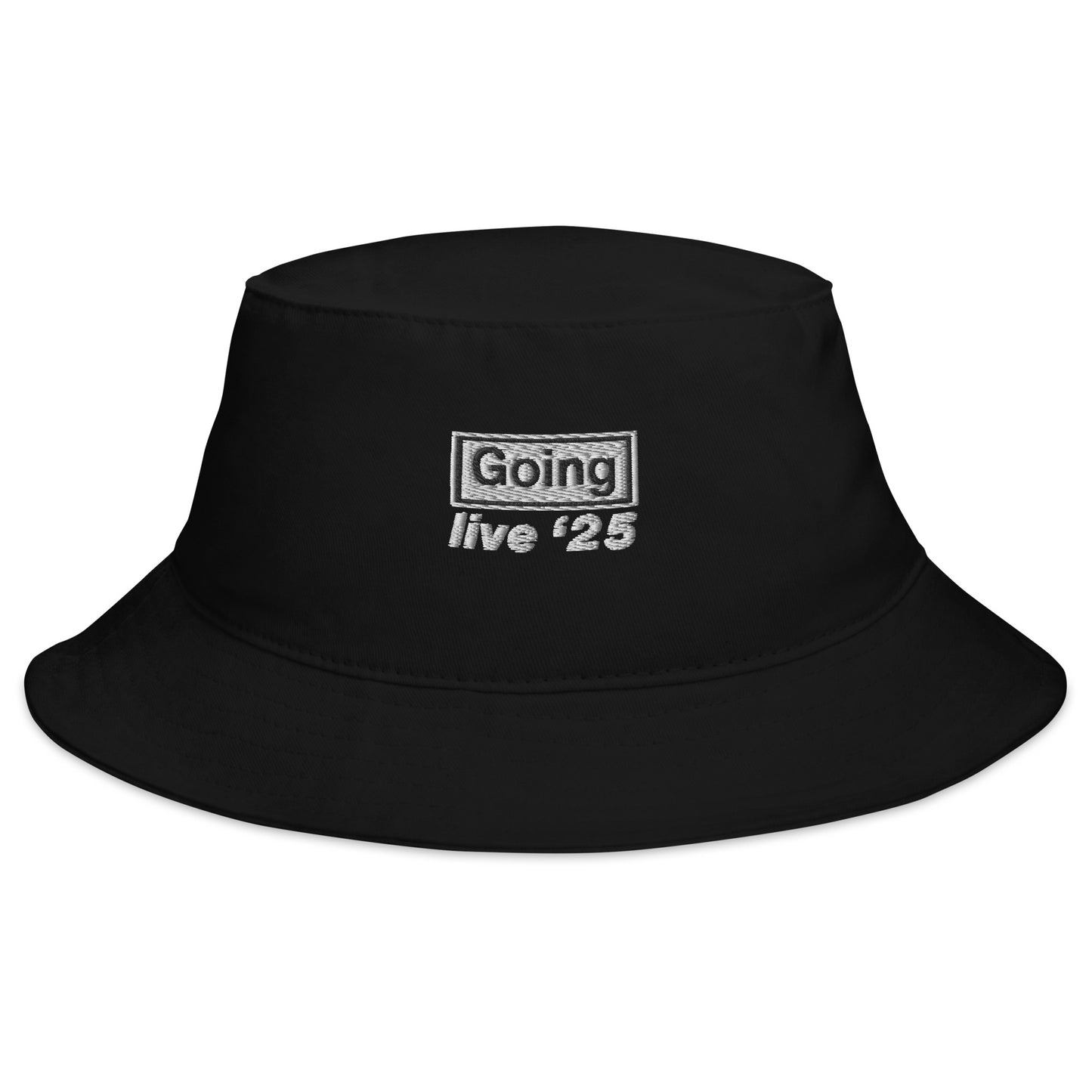 "Going" Black Embroidered Bucket Hat – Perfect for Oasis fans with tickets