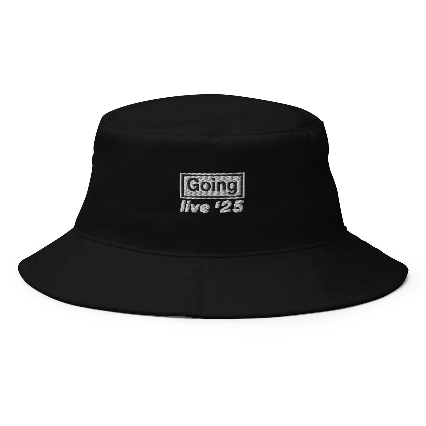 "Going" Black Embroidered Bucket Hat – Perfect for Oasis fans with tickets