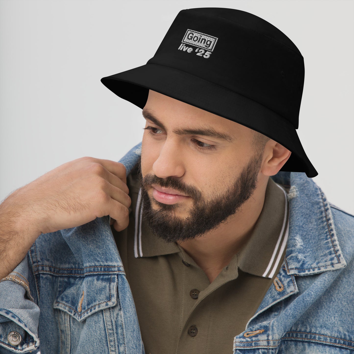 "Going" Black Embroidered Bucket Hat – Perfect for Oasis fans with tickets